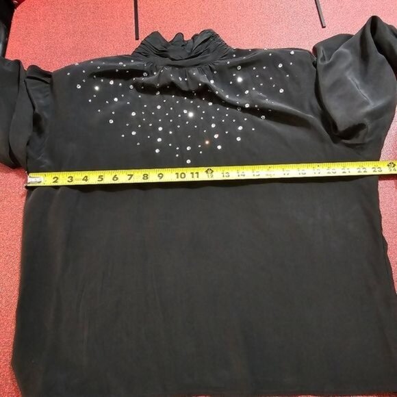 VTG Lillie Rubin Black Silk Rhinestone Blouse‎ Sz 14 Pleated High Neck Formal - Picture 8 of 9